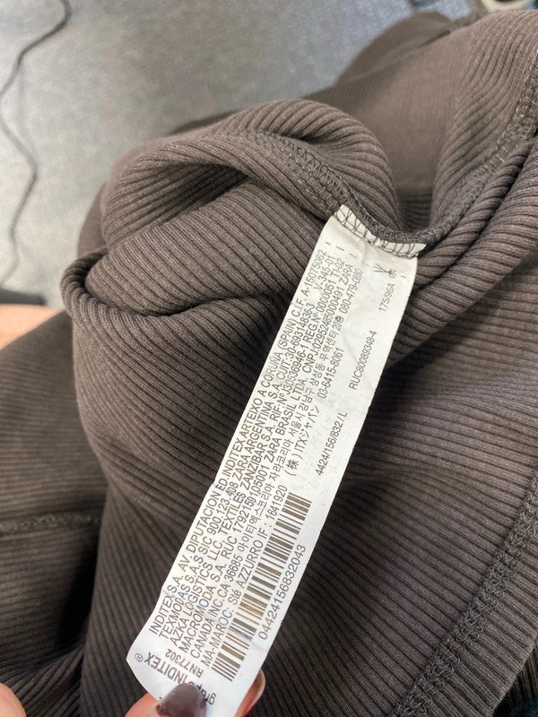 Lovely Zara brown ribbed midi dress UK L KS002