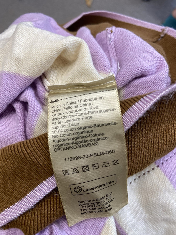 Lovely Scotch & Soda Cream Lilac Brown Striped Knit Jumper UK S EC001