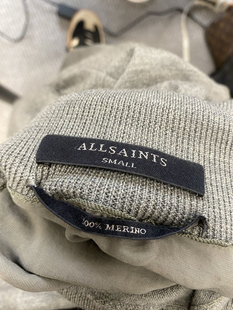 Stunning All Saints “flik” Grey Merino Wool Midi Dress UK S SD002