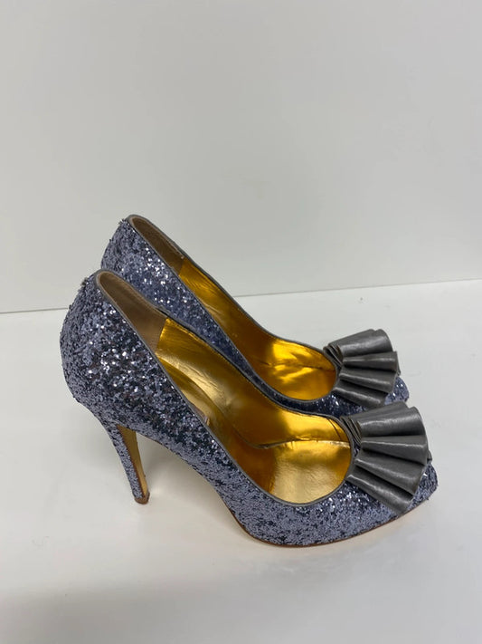 Fabulous Ted Baker Mayter pewter silver glitter stilettos Uk5 JA002