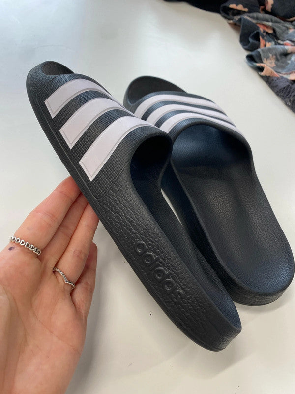 Fabulous adidas Adilette black white slides aqua UK 5 NC001