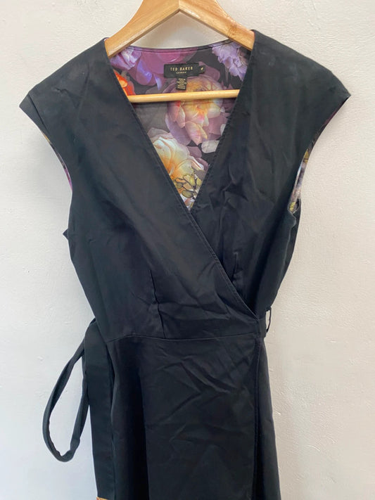 Lovely Ted baker sigorni black wrap dress midi UK 14-16 KN003