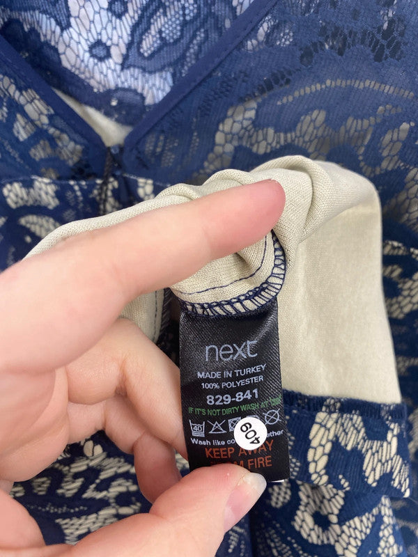 Next Elegant Navy Lace Overlay Midi Dress UK 14 AO001