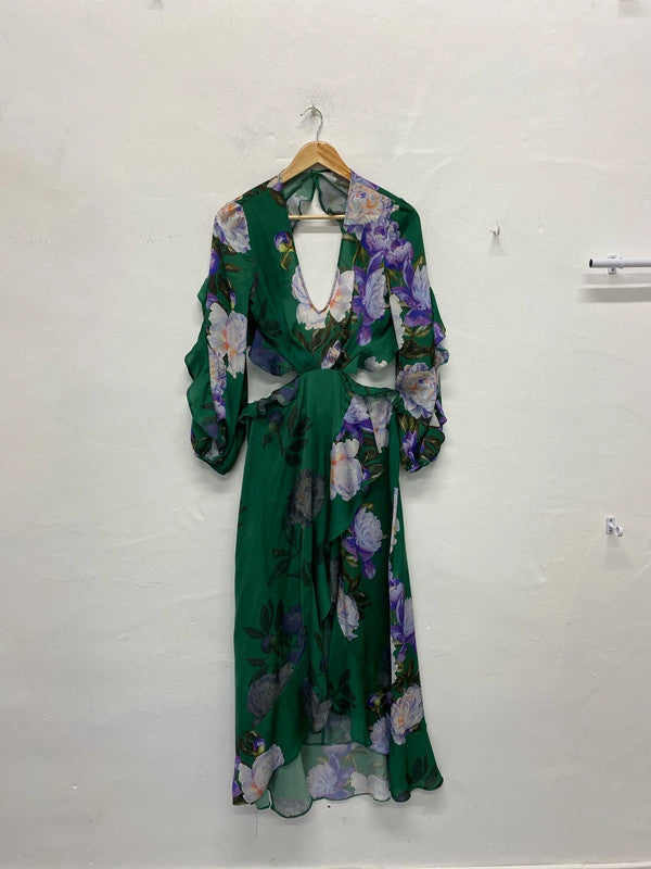 Fabulous Forest green floral dress Uk10 floaty boho romantic LP003