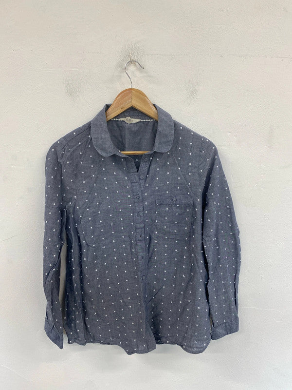 White Stuff Lovely Grey Blue Polkadot Shirt UK 12 MM005