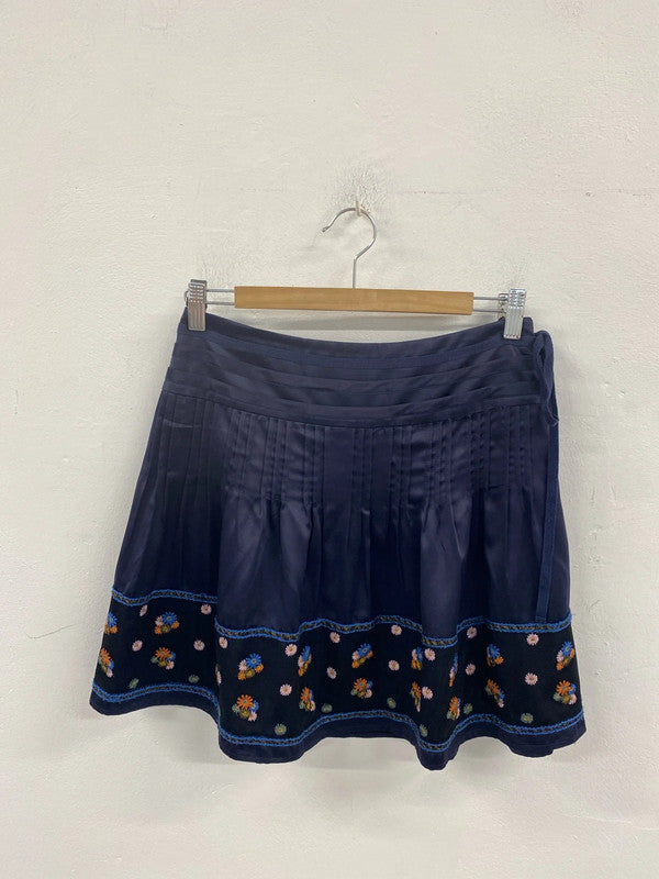 Monsoon Fabulous Navy Satin Embroidered Floral Mini Skirt UK 8 AG006