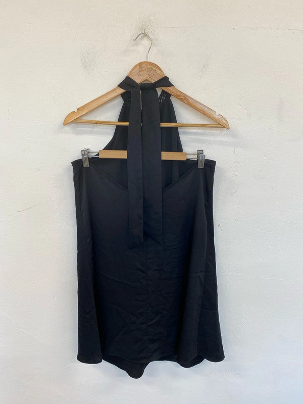 Zara Fabulous Black Fringe Detail Halter Neck Mini Dress Size L GW001