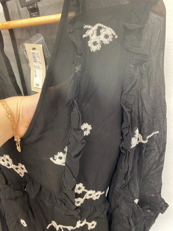 River Island Stunning Black & White Embroidered Floral Midi Dress UK 8 KM004