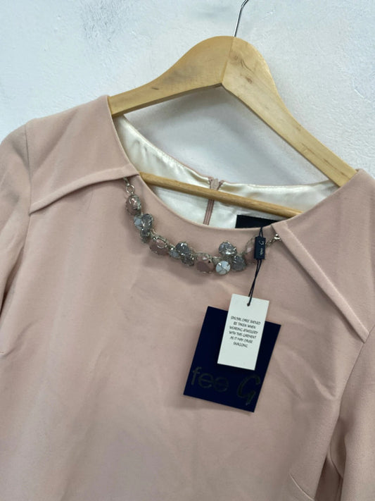 Stunning fee g pink ruffle jewel dress nwt UK 12 LG006