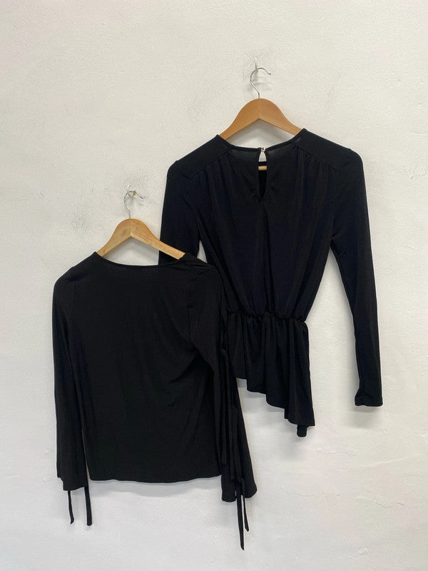 Stunning duo black long sleeve river island top ruched UK S #4 KM004