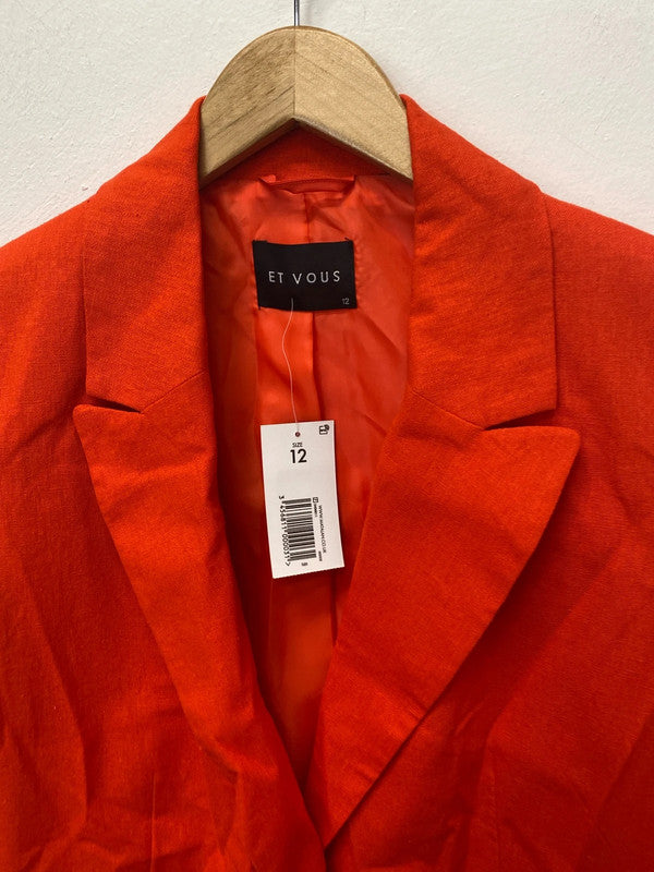 Fabulous bright tangerine linen blend blazer Uk12 New Et Vous AO001