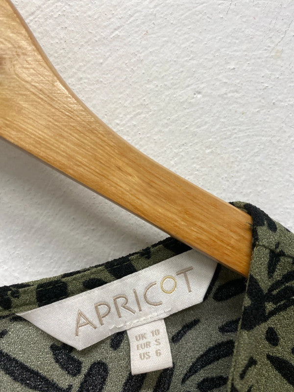 Fabulous Apricot Khaki & black abstract dress Uk10 LD001