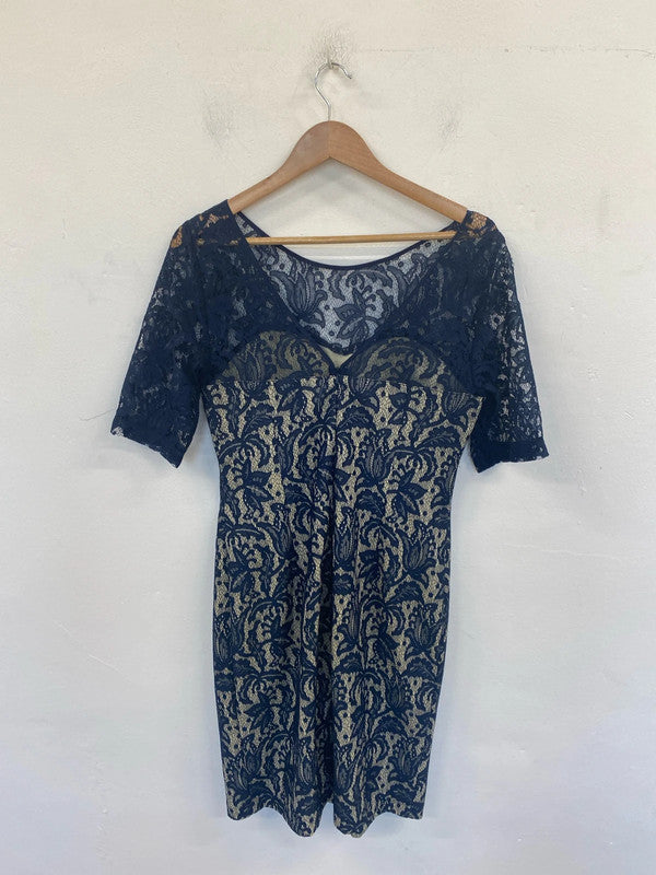 Next Elegant Navy Lace Overlay Midi Dress UK 14 AO001