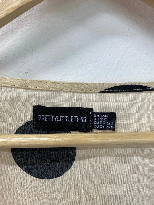 Pretty Little Thing Stunning Beige & Black Polka Dot Wrap Dress UK 24 RM002