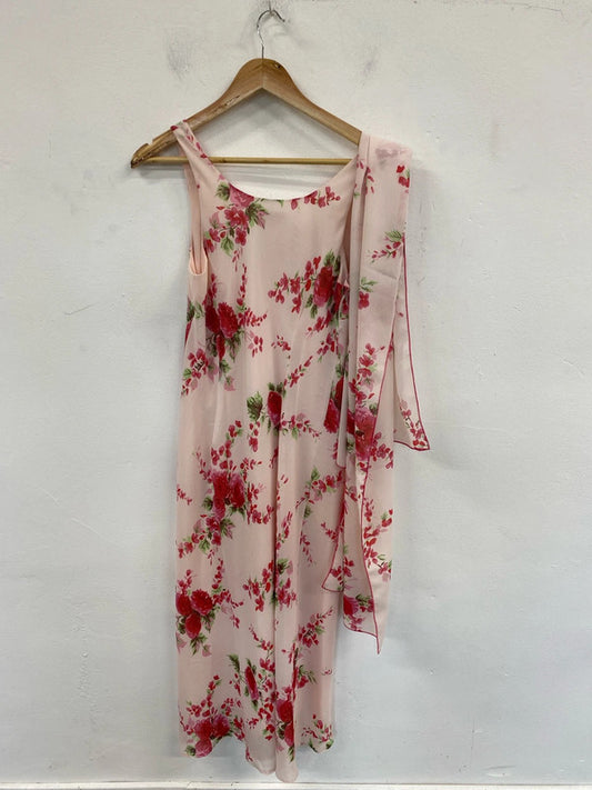 For Women Elegant Pink Floral Sheath Dress & Matching Scarf UK 12 MM005