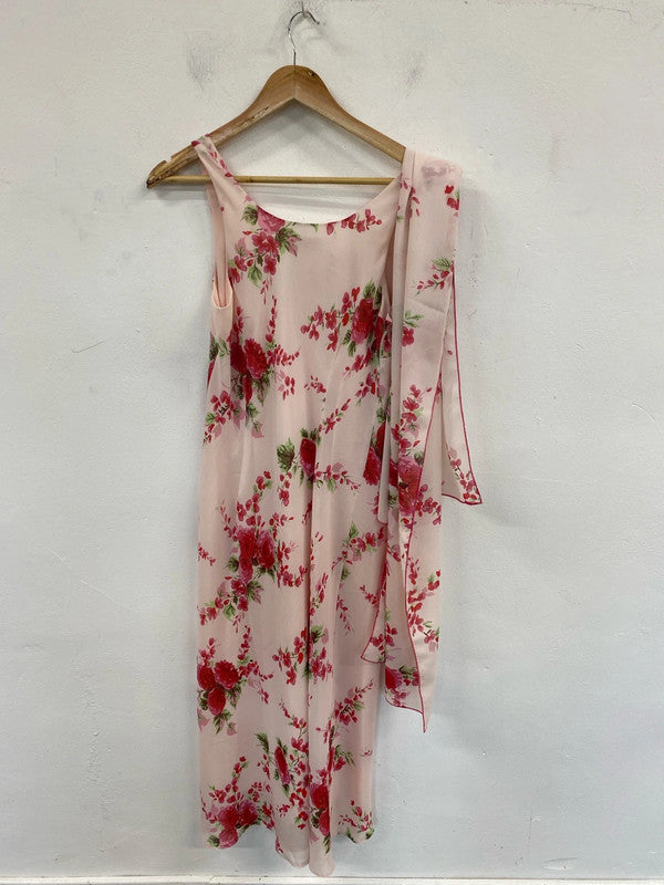 For Women Elegant Pink Floral Sheath Dress & Matching Scarf UK 12 MM005