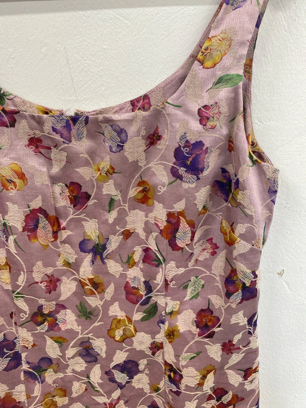 Vintage Monsoon Gorgeous Lilac Floral Satin Sheath Dress UK 12 MM005