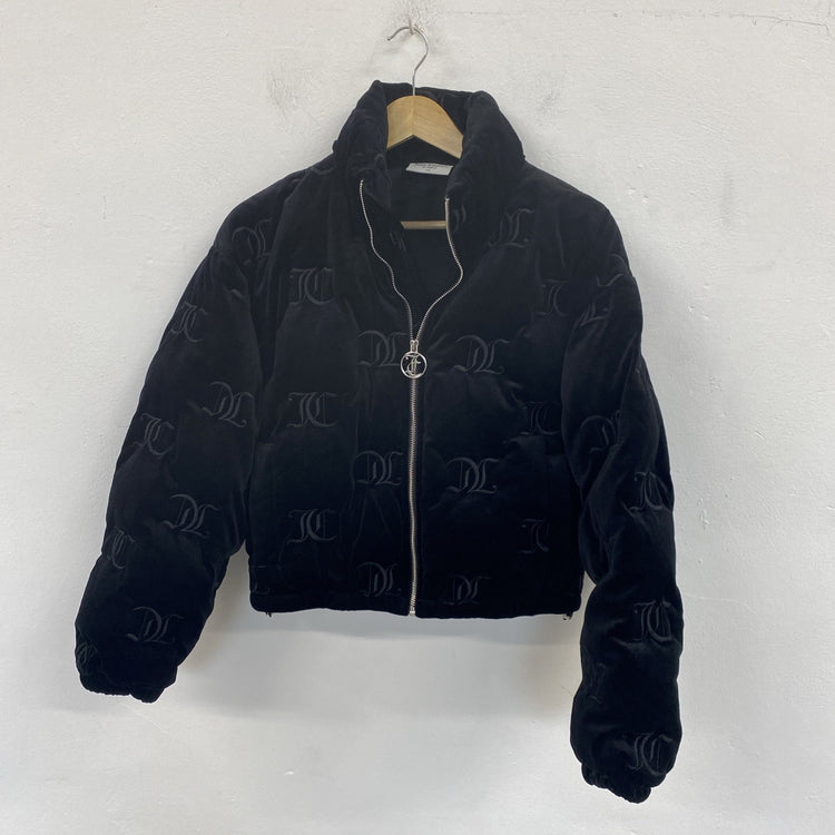 Juicy Couture Madeline Mono Black Velvet Puffer Jacket Size XS SD002