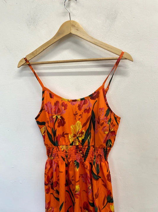 Stunning Shein orange yellow floral midi summers dress UK S LL003