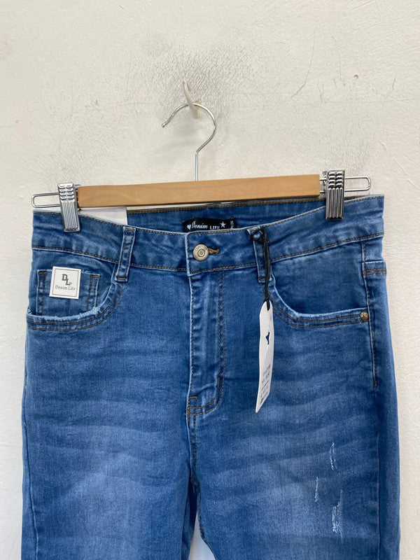 Lovely denim life blue distressed jeans new UK XL AO001