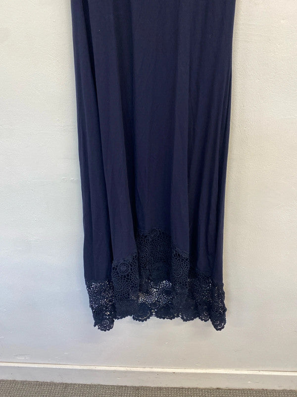 Lovely Roman broderie navy maxi dress UK 10 AO001