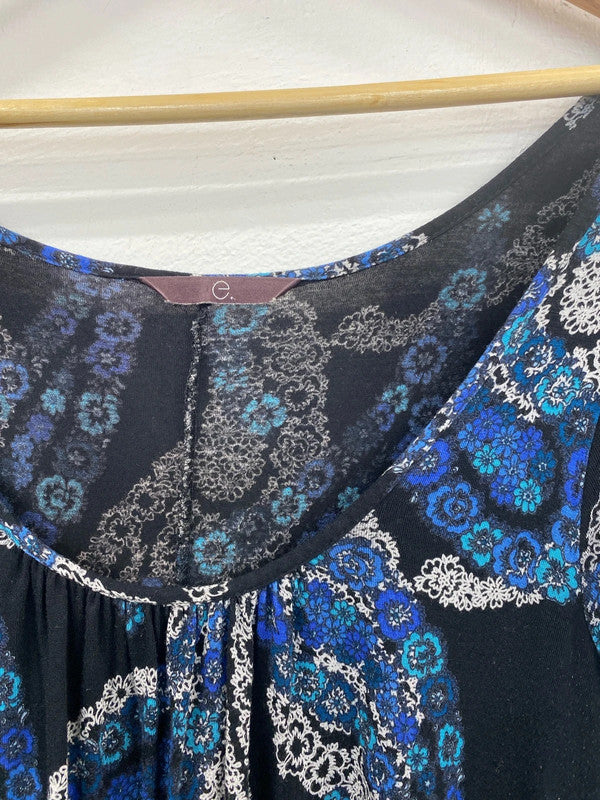 Evans Boho Black & Navy Paisley Maxi Dress UK 16 AT001