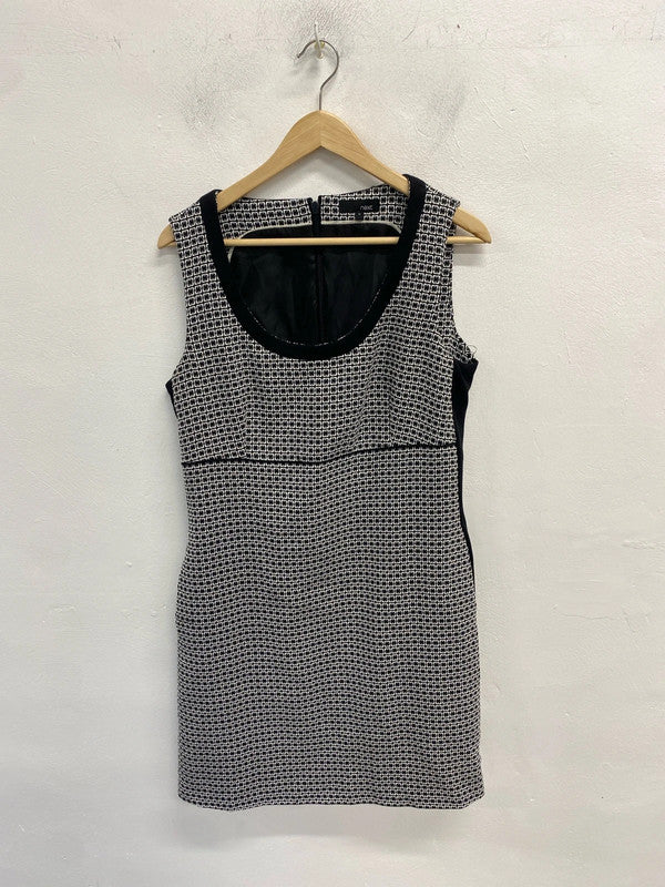 Gorgeous next black white square pattern midi formal dress UK 14 FR001