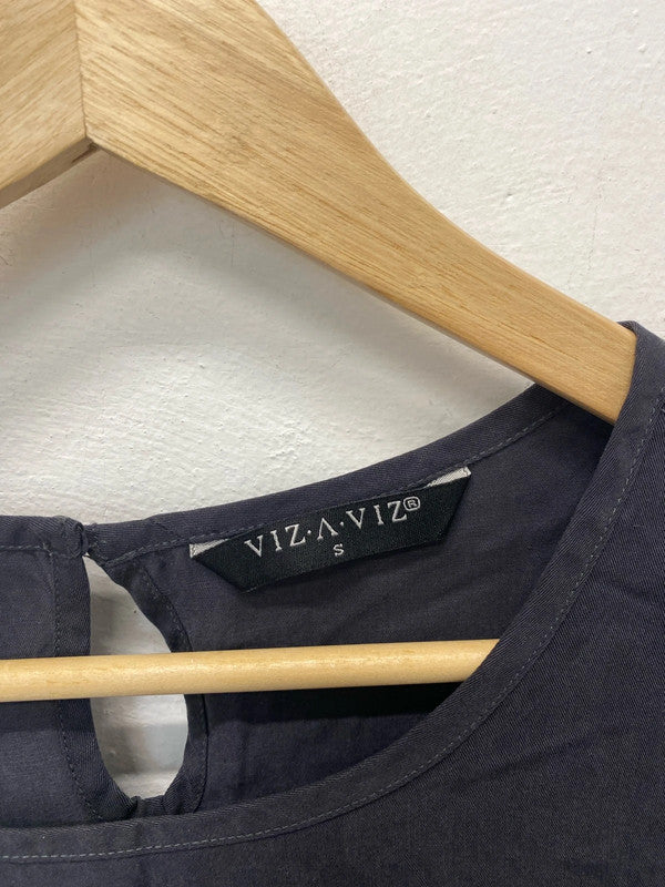 Stunning Viz a Viz slinky tunic top with pockets navy / charcoal grey UkS MM005