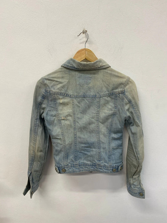 River Island Chic Distressed Denim Jacket UK 6 KM004