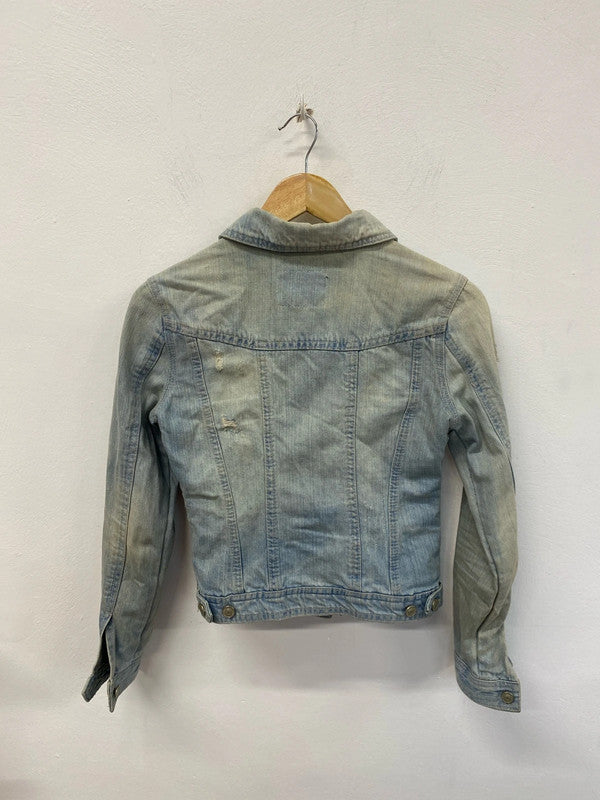 River Island Chic Distressed Denim Jacket UK 6 KM004