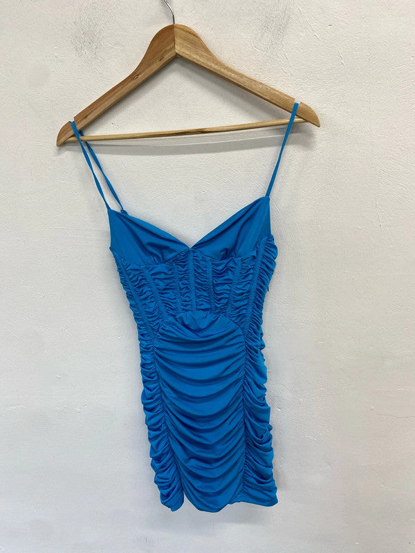 Stunning Zara nwt blue ruched mini dress UK S SD002