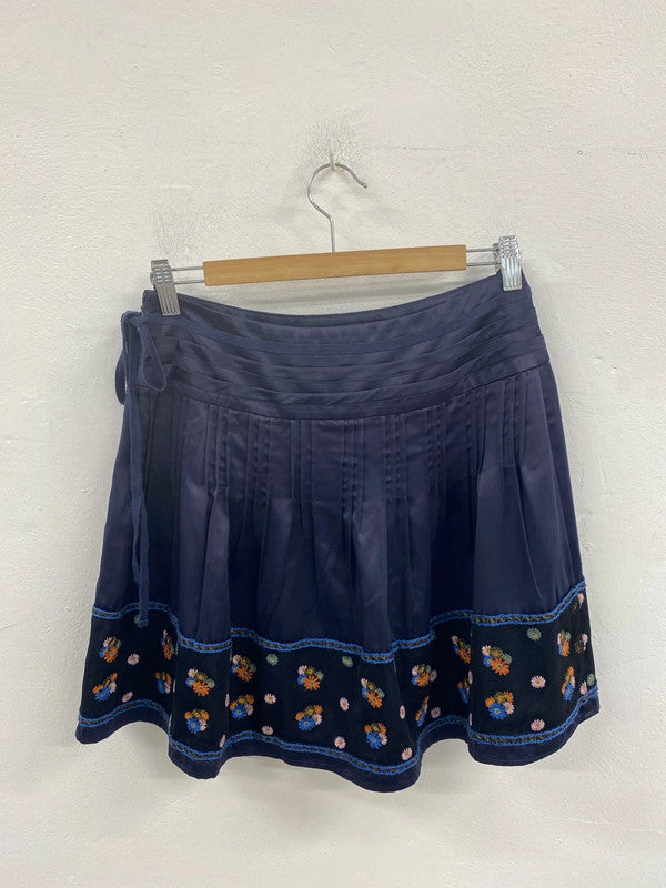 Monsoon Fabulous Navy Satin Embroidered Floral Mini Skirt UK 8 AG006