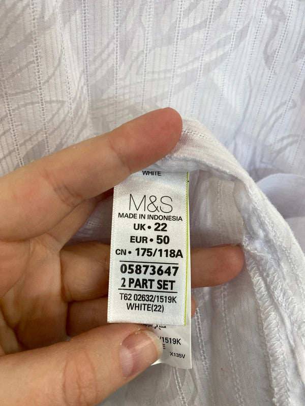 Per Una Boho Sheer White Botanical Pattern Shirt UK 22 LK006