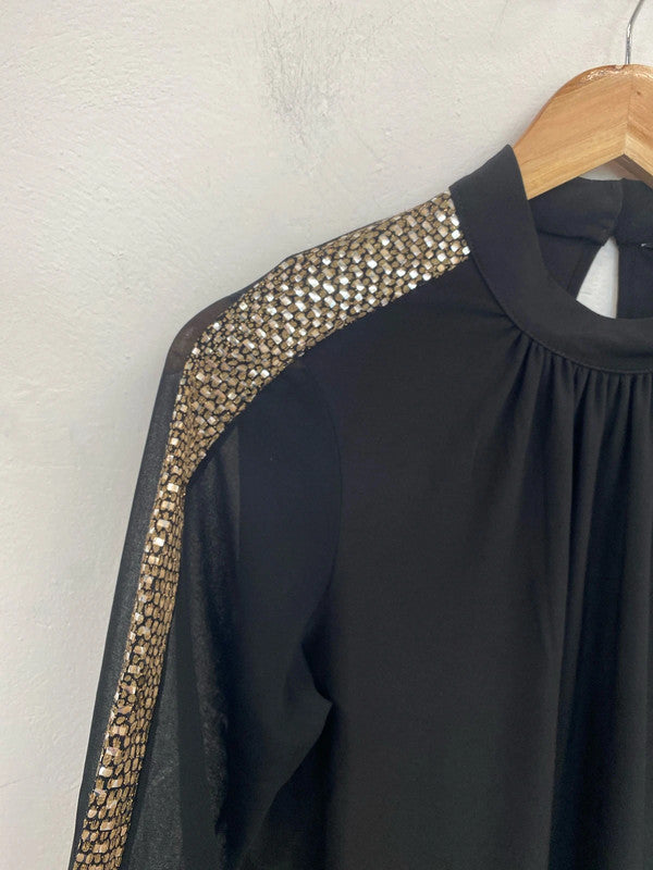 M&Co Glitzy Black & Gold Accent Blouse UK 10 MB001