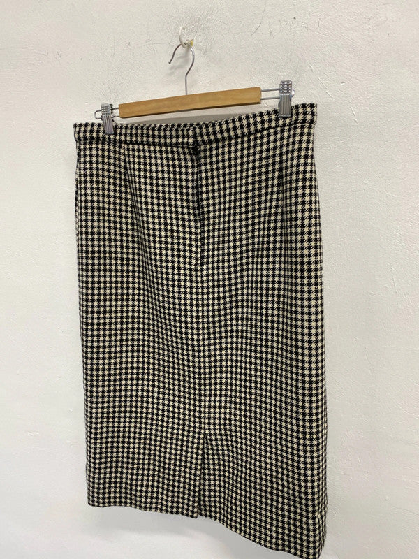 Fabulous Vintage wool blend houndstooth pencil midi skirt Uk14 KD001