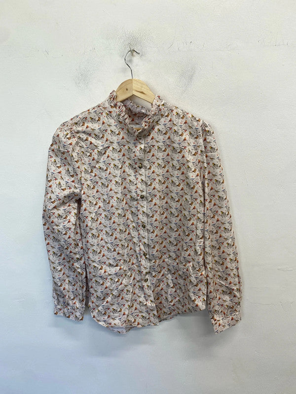 Lovely hartwell robin pattern neutral shirt UK 14 EW005