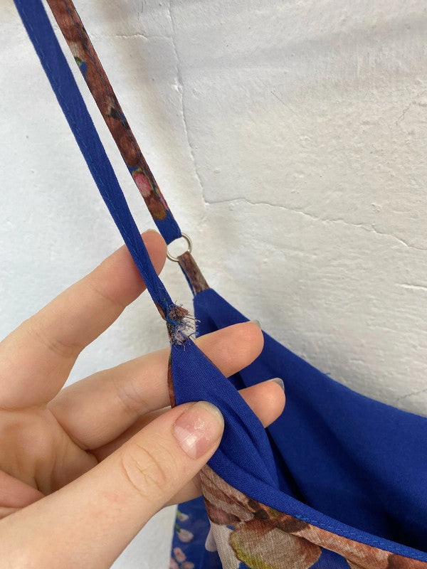 Urban Touch Stunning Blue Botanical Pattern Chiffon Midi Dress UK 14 GW001