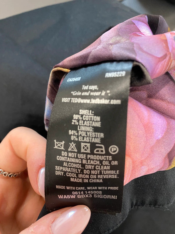 Lovely Ted baker sigorni black wrap dress midi UK 14-16 KN003