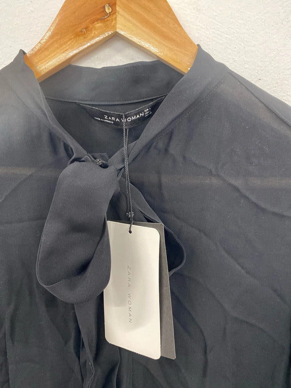 Zara Chic Black Sheer Blouse Size L NN001
