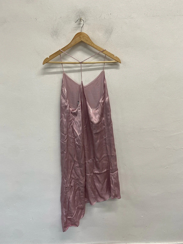 Lovely mango pink satin look slip dress UK XS AE001