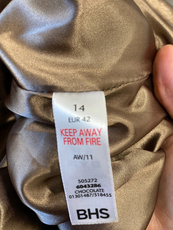 Fabulous chocolate vintage BHS midi faux fur coat Uk14 AO001