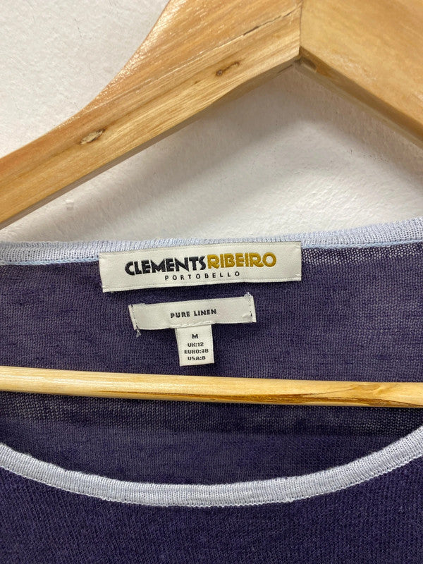 Clements Ribeiro Stylish Navy Sheer Stripe Top Size M AF003