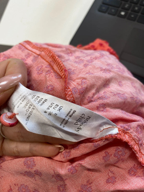 Lovely nobody’s child red pink floral tea dress UK 8 EC001