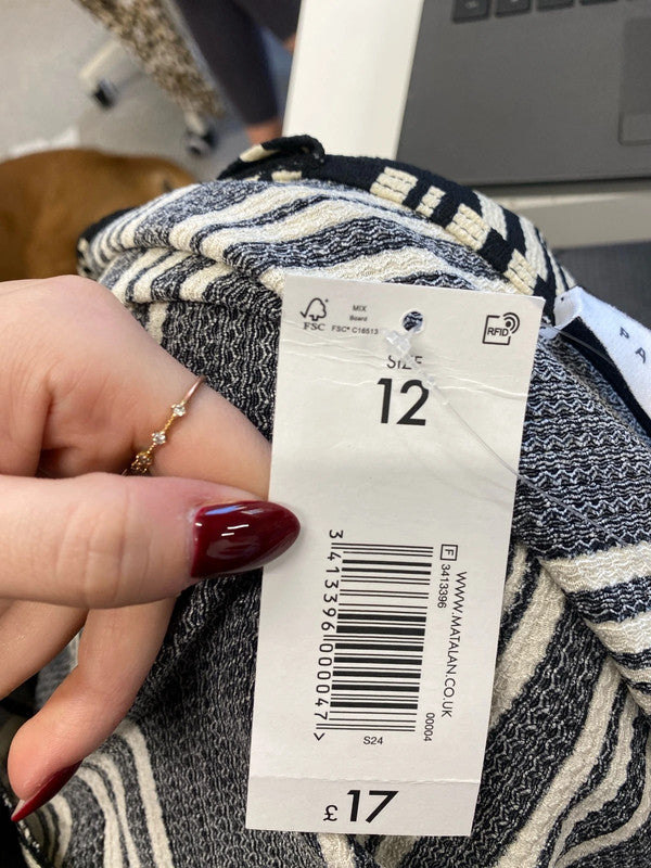 Lovely papaya black cream striped midi dress UK 12 AO001