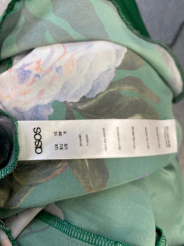 Fabulous Forest green floral dress Uk10 floaty boho romantic LP003