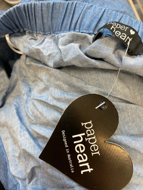 Stunning paper hearts off the shoulder blue denim top UK L MW001