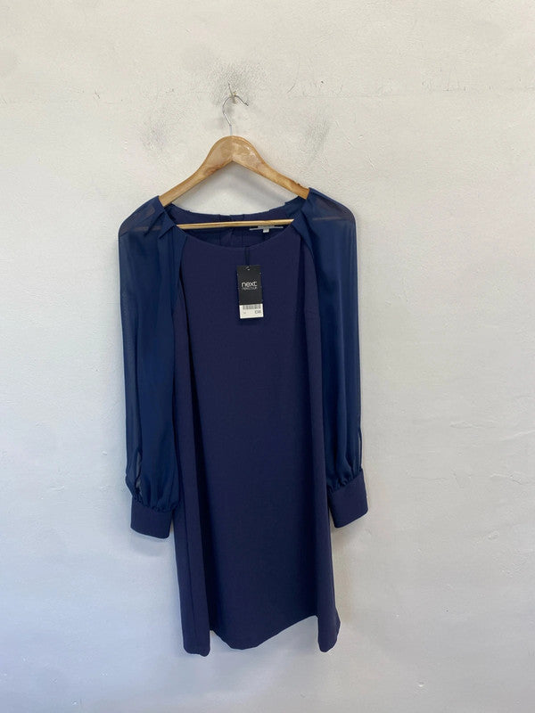 Gorgeous next navy sheer sleeve midi dress nwt UK 14 AO001