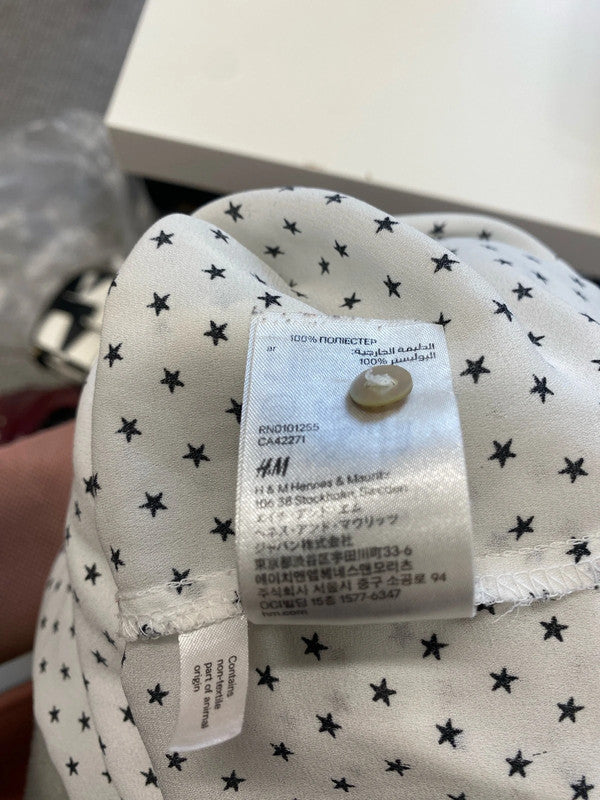 Stunning h&m semi sheer black white star blouse sleeveless UK 8 LD003