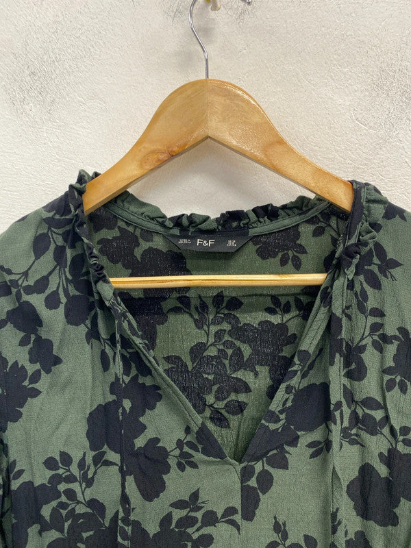 Gorgeous F&F green floral smock dress midi UK 12 LB005
