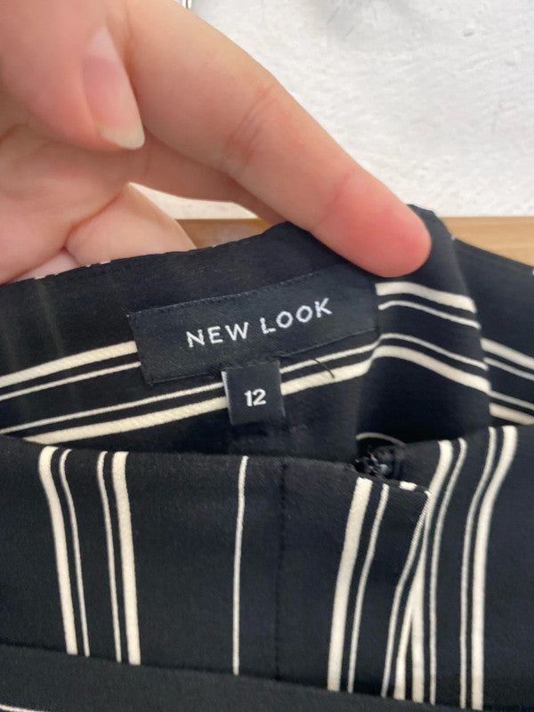 New Look Black & Beige Stripe Trousers UK 12 MB001